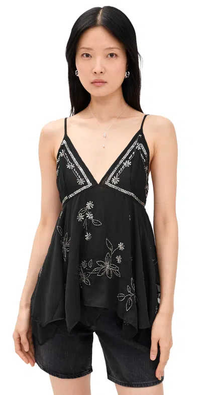 Free People Robbie Floral Embellished Top In Black