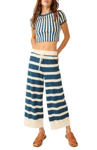 Free People Dressing Gownrts Stripe Crop Top & Trousers Set In Ivory Combo