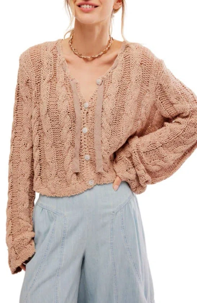 Free People Robyn Cotton Blend Crop Cardigan In Smoke Grey