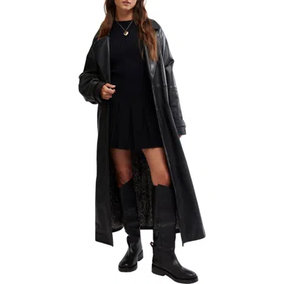 Free People Rock It Leather Trench Coat In Black