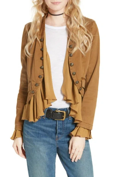 Free People Romantic Ruffle Jacket In Brown