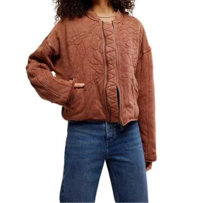 Free People Rose Bomber Jacket Womens Cinnamon Stick Full Zip Gbo3211 In Brown