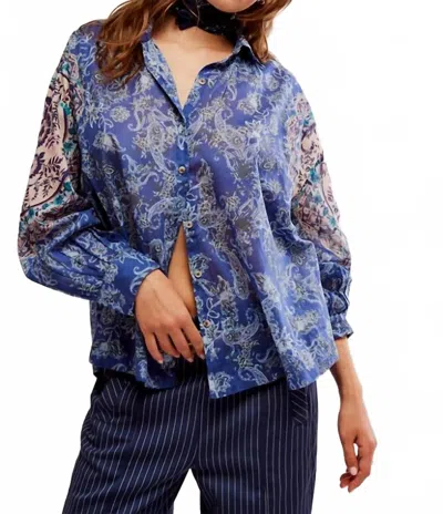 Free People Rose Bud Blouse In Cerulean Blue