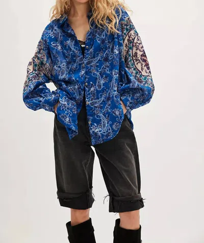 Free People Rose Bud Blouse In Cerulean Blue In Multi