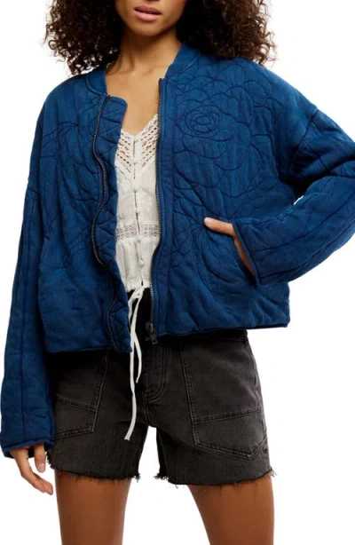 Free People Rose Front Zip Jacket In Blue