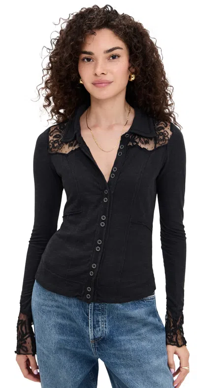Free People Rosebud Cuff Shirt Black
