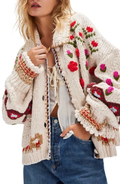 Free People Rosebud Oversize Cardigan In Neutral