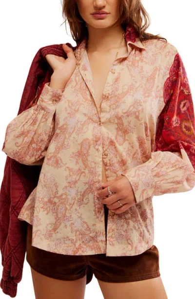 Free People Rosebud Paisley Print Cotton Button-up Shirt In Tea Combo