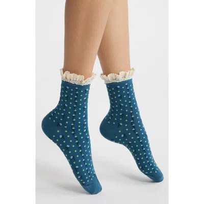 Free People Rosebud Waffle Knit Ankle Socks In Blue