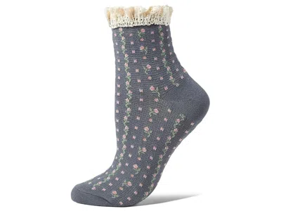 Free People Rosebud Waffle Knit Ankle Women's Crew Cut Socks Shoes Charcoal, Spandex/rayon/polyester In Gray