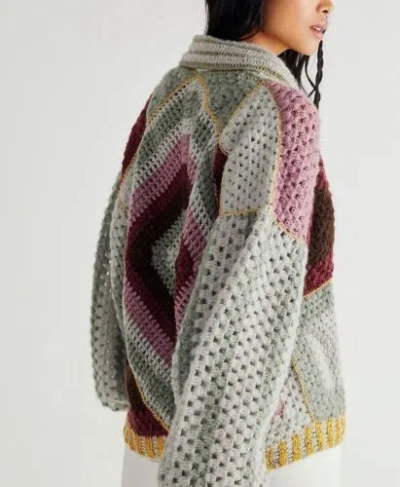 Pre-owned Free People Rough Diamond Crochet Bomber Cardigan Size Xsmall $398 In Multicolor