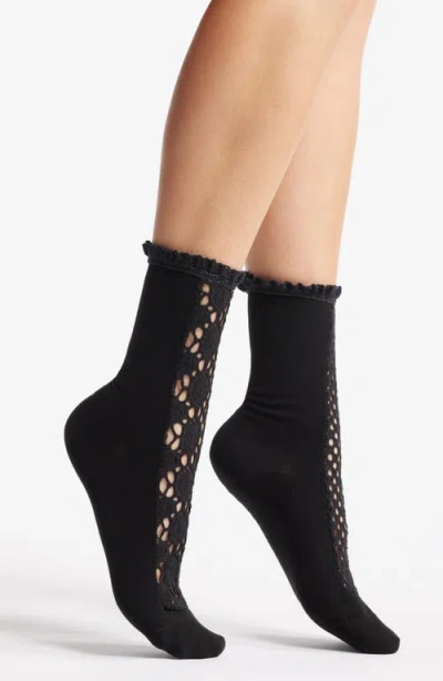 Free People Rubies Crochet Inset Crew Socks In Black