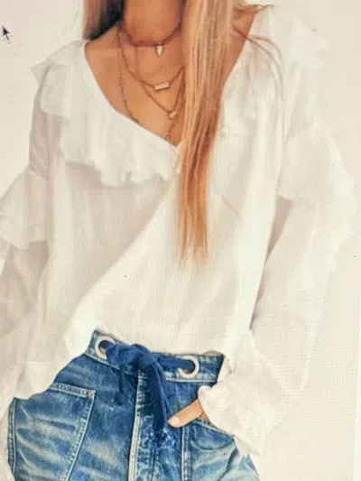 Free People Ruffle Linen Top In White In Gray