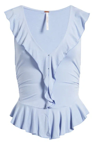 Free People Ruffle Me Away Top In Blue Heron