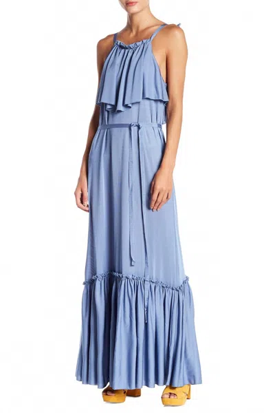 Free People Ruffle Sleeveless Strappy Popover Maxi Dress In Blue