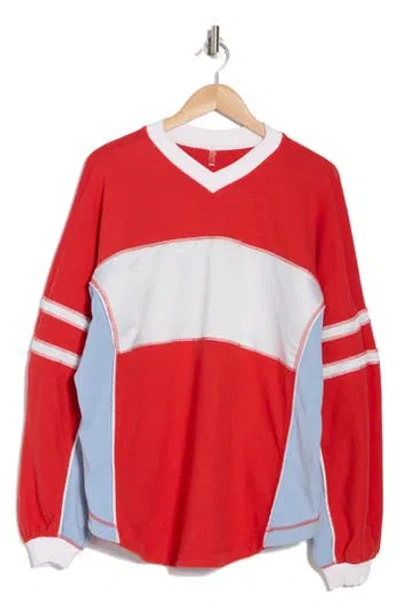 Free People Rugby Ready Layer Sweatshirt In Winterberry Combo