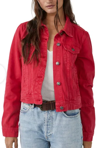Free People Rumors Denim Jacket In Strawberry Spritz