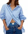 Free People Sabine Striped Articulated Shirt In Oxford Stripe - Blue Combo In Blue