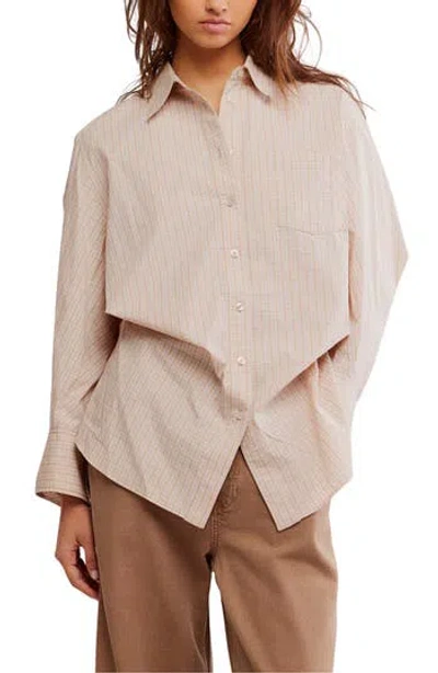 Free People Sabine Tailored Stripe Button-up Shirt In Neutral