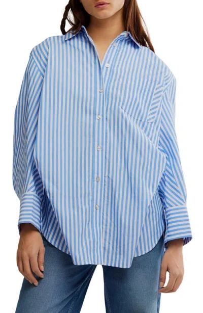 Free People Sabine Tailored Stripe Button-up Shirt In Blue