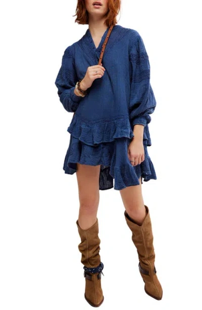 Free People Sachi Long Sleeve Ruffle Minidress In Blue