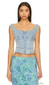 Free People Sally Denim Corset Top In Daylight Sky Combo