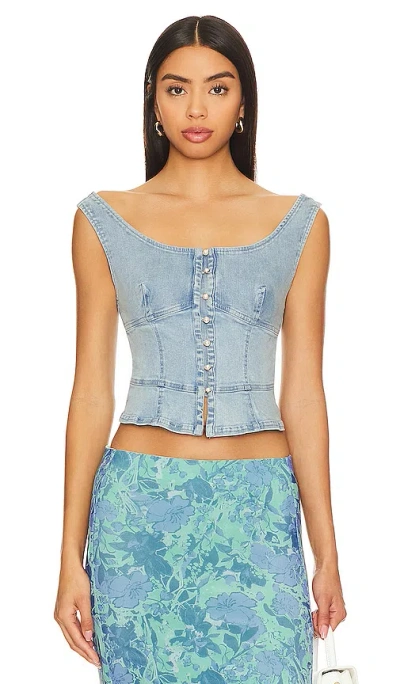 Free People Sally Denim Corset Top In Daylight Sky Combo