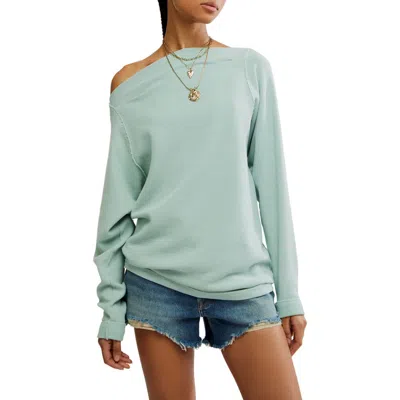 Free People Sammie Oversize Off The Shoulder Thermal Top In Harbor Grey