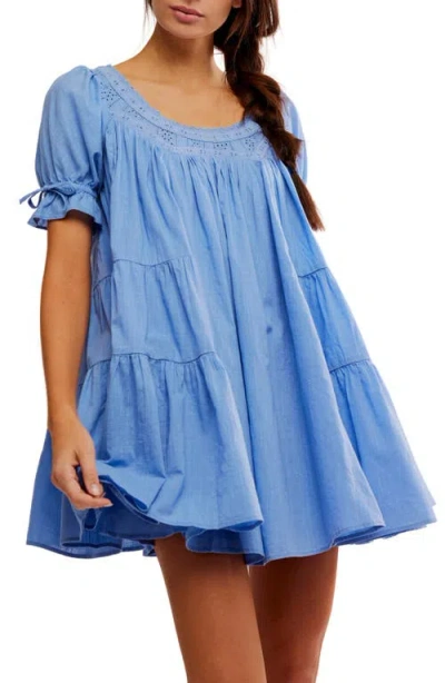 Free People Sandy Shores Cotton Babydoll Minidress In Cornflower Blue