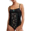 Free People Sara Floral Print Lace Corset Bodysuit In Black Combo