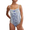 Free People Sara Floral Print Lace Corset Bodysuit In Blue Combo