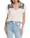 Free People Sarafina Embroidered Yoke Cotton Blend Crop Top In White