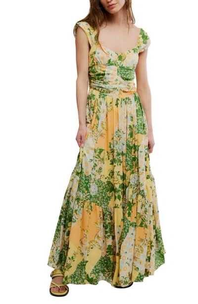 Free People Sasha Maxi Dress In Lemon Combo In Multi