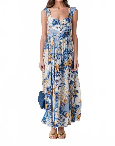 Free People Sasha Floral Print Maxi Dress In Porcelain Combo In Blue