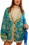 Free People Sasha Jacquard Cardigan In Harbor Teal Combo