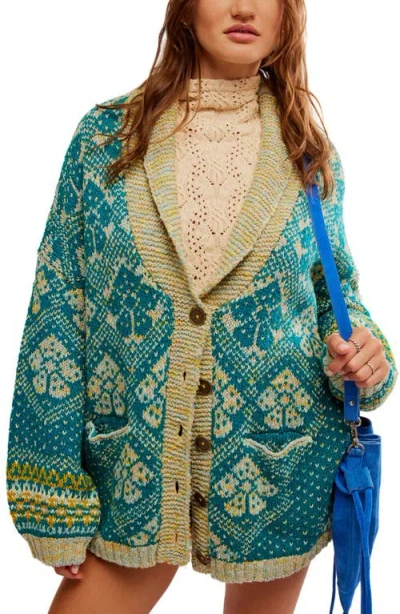 Free People Sasha Jacquard Cardigan In Green
