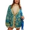 Free People Sasha Jacquard Cardigan In Harbor Teal Combo
