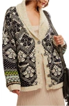 Free People Sasha Jacquard Cardigan In Onyx Blossom Combo