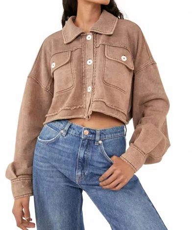 Free People Saturday Shirtlong Sleve Button Front Jacket In Rum Raisin In Brown