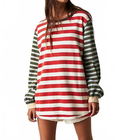 Free People Sawyer Stripe Tee In Kelp In Multi