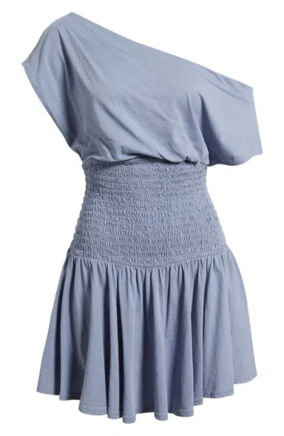 Free People Scorching Hot One-shoulder Cotton Minidress In Blue