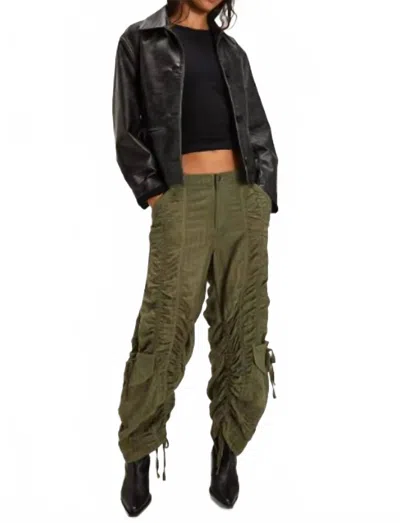 Free People Scorpio Shirred Mid-rise Cargo Pants In Lichen In Green