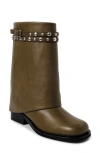 Free People Scorpio Studded Foldover Bootie In Olive Leather