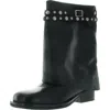 Free People Scorpio Studded Foldover Womens Fold-over Leather Mid-calf Boots In Black