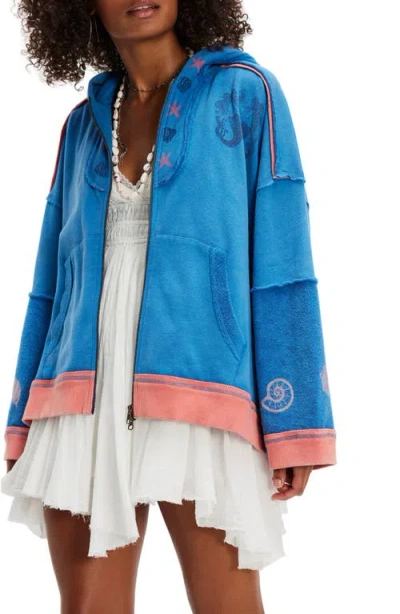 Free People Seashell Hooded Zip Jacket In Blue