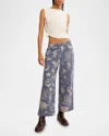 Free People Seaside Pull-on Pant In Indigo Combo-rodeo In Ivory Combo-summer S