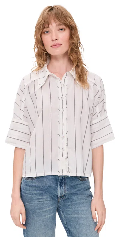 Free People Seaside Stripe Button Down Shirt Ivory Combo In Multi