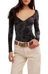 Free People X Intimately Fp Send Love Long Sleeve Bodysuit In Black