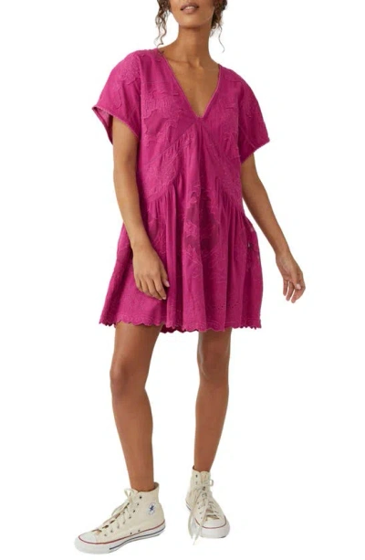 Free People Serenity Embroidered Cotton Minidress In Dragonfruit Punch