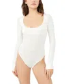 Free People Settle In Scoop Neck Bodysuit In Ivory In Multi